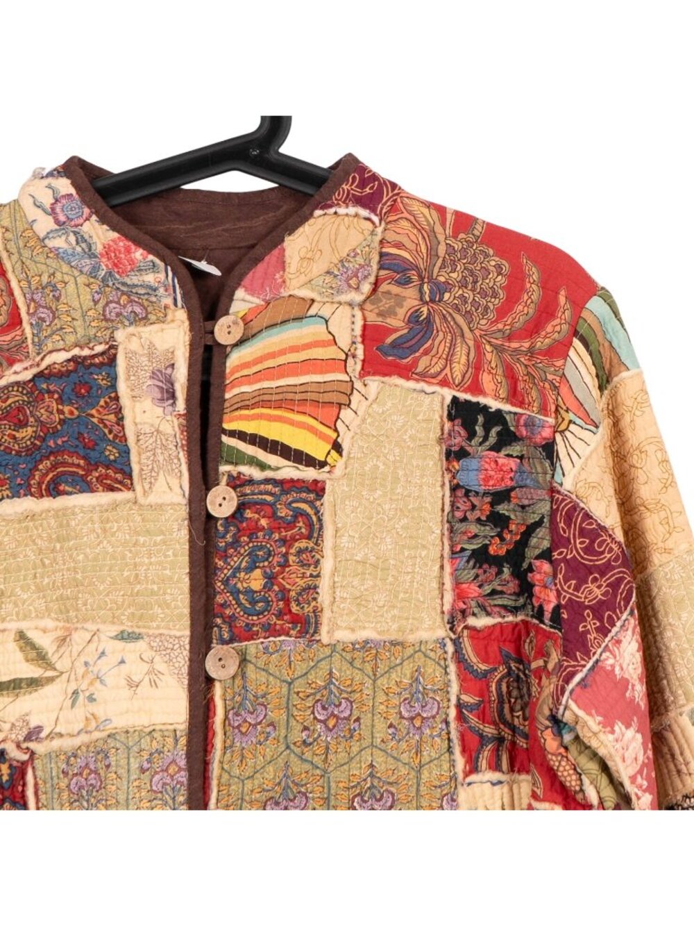 Patchwork Kantha Jacket S Floral Boho Peasant Festival Long Layering Earthy - Picture 2 of 8